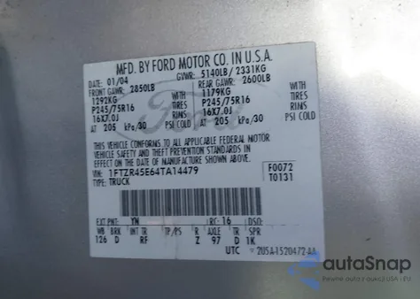 2004 Ford Ranger Edge/Tremor/Xlt from USA, damaged, VIN 1FTZR45E64TA14479